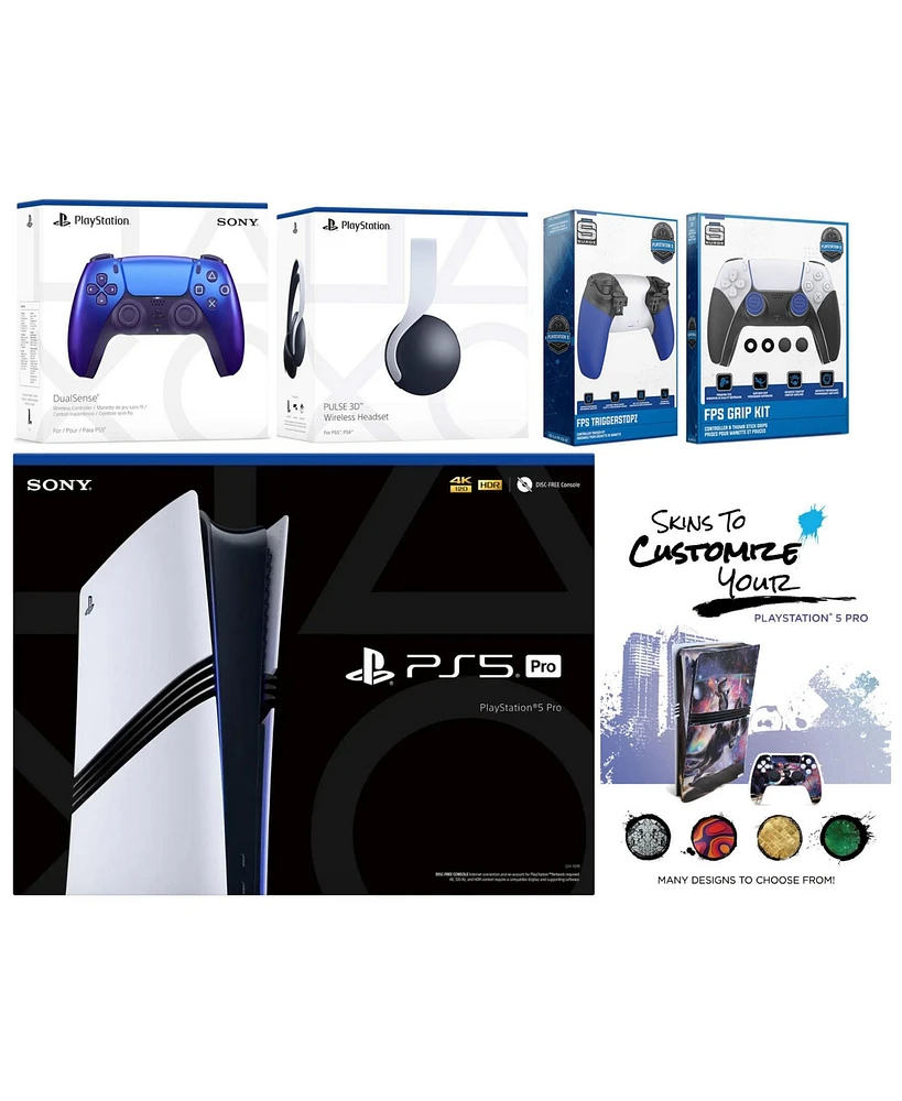 Sony Playstation 5 Pro Bundle with White Pulse Headset, Extra Cosmic Red Controller, Trigger Stop Kit, Fps Grip Kit and MightySkins Decal Voucher