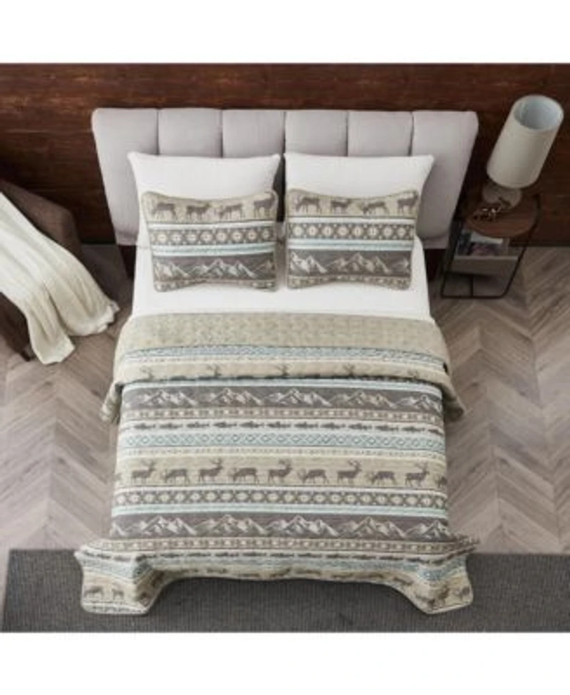 Linery Co. Wildlife Stripe Microfiber Quilt Set With Shams