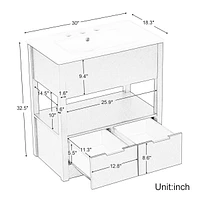 30" Bathroom Vanity with Sink Top, Bathroom Cabinet with Open Storage Shelf and Two Drawers