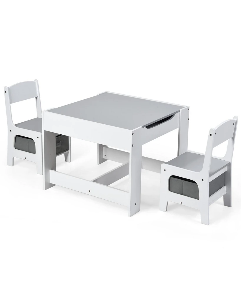 Kids Table Chairs Set With Storage Boxes Blackboard Whiteboard Drawing