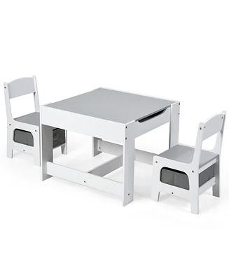 Kids Table Chairs Set With Storage Boxes Blackboard Whiteboard Drawing