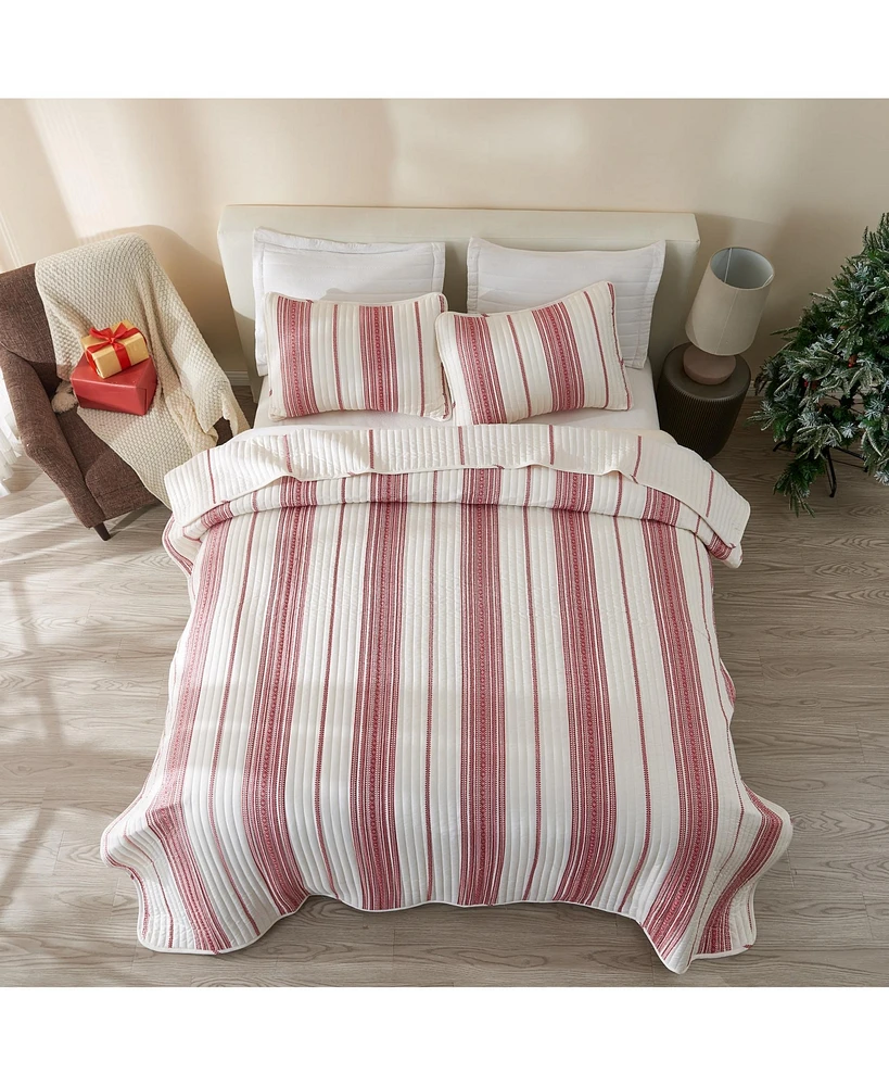 Linery & Co. Farmhouse Stripe Microfiber Quilt Set With Shams