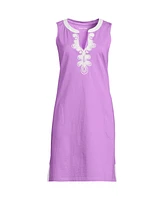 Lands' End Women's Cotton Jersey Notch Neck Dress with Soutache