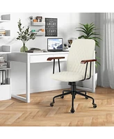 Velvet Home Office Chair with Wooden Armrest