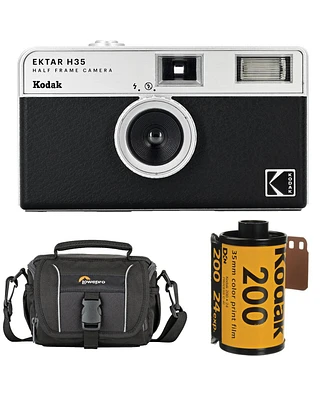 Kodak Ektar H35 Half Frame Film Camera, Black, Bundle with Kodacolor Gold 200 35mm Color Negative Roll Film, 24 Exposure and Shoulder Bag