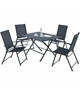 Gymax 5 Piece Outdoor Dining Set Patio Folding Table & Chairs Set w/ Umbrella Hole