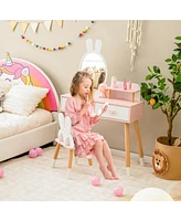 2 in 1 Wooden Princess Kids Vanity Set with Mirror