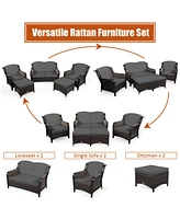 Gymax 5 Piece Outdoor Patio Rattan Conversation Sofa Furniture Set w/ Cushions