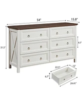 Farmhouse 6 Drawers Dresser for Bedroom, Wood Rustic Wide Chest of Drawers, Storage Dressers Organizer for Bedroom, Living Room, Hallway