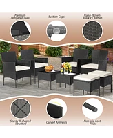 Gymax 8 Piece Patio Pe Rattan Sofa Set Outdoor Conversation Furniture Set w/ Ottoman Tables