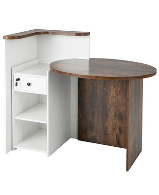 Front Reception Office Desk with Open Shelf and Lockable Drawer