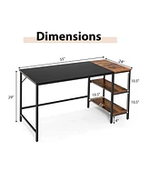 55 Inch Modern Industrial Style Study Writing Desk with 2 Storage Shelves