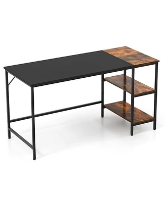 55 Inch Modern Industrial Style Study Writing Desk with 2 Storage Shelves