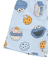 Sesame Street Toddler Boys Cookie Monster Waffle Knit T-Shirt and Shorts Outfit Set