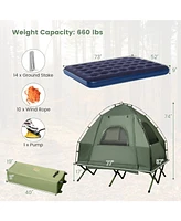 Camping Tent Cot, 5-in-1 Folding Camping Bed with Air Mattress, Pillow, Sleeping Bag, Waterproof Elevated Tent Shelter, Portable Outdoor Sleeping Cot