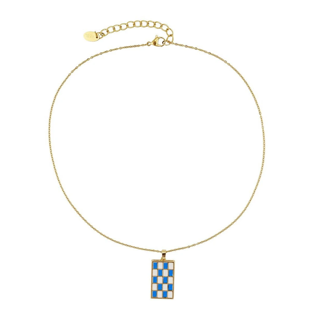 Bay Enamel Checker Necklace Blue/White