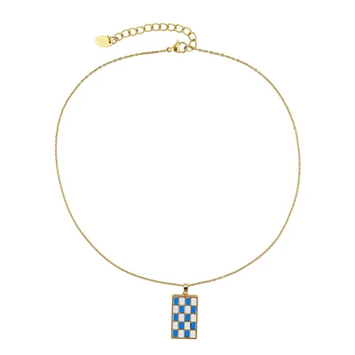 Bay Enamel Checker Necklace Blue/White