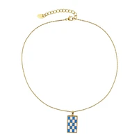 Bay Enamel Checker Necklace Blue/White
