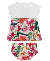 Guess Baby Girls 2-Piece Mixed Fabric Short Sleeve Dress with Printed Bloomer Set