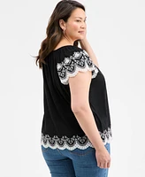 Style & Co Plus Scalloped-Hem Flutter-Sleeve Top, Exclusively at Macy's
