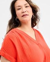 Style & Co Plus Solid V-Neck Camp Shirt, Exclusively at Macy's