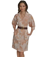 Donna Karan New York Women's Floral-Print Belted Shirtdress