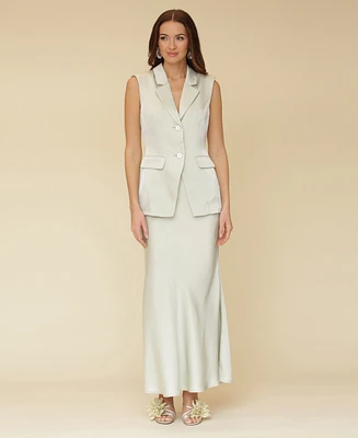 Avec Les Filles Women's Notched Collar Belted-Back Long Vest