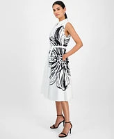 T Tahari Women's Placement Floral Fit & Flare Dress
