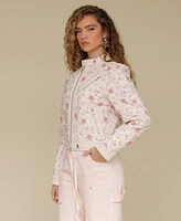 Avec Les Filles Women's Quilted Cropped Moto Jacket