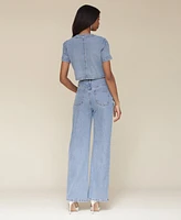 Avec Les Filles Women's Rhinestone-Trim Hollywood-Waist Wide-Leg Jeans