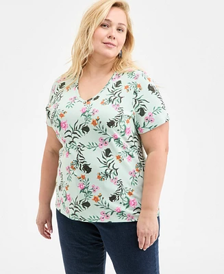 Style & Co Plus Printed V-Neck Tee