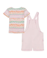 Kids Headquarters Toddler and Little Girls 2-Piece Printed Rib T-Shirt Twill Shortall Set
