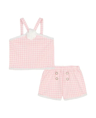 Kids Headquarters Toddler and Little Girls 2-Piece Jacquard Checkered Knit Halter Shorts Set