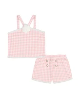 Kids Headquarters Toddler and Little Girls 2-Piece Jacquard Checkered Knit Halter Shorts Set
