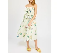 En Saison Women's Ashley Floral-Print Belted Scalloped-Hem Cotton Midi Skirt