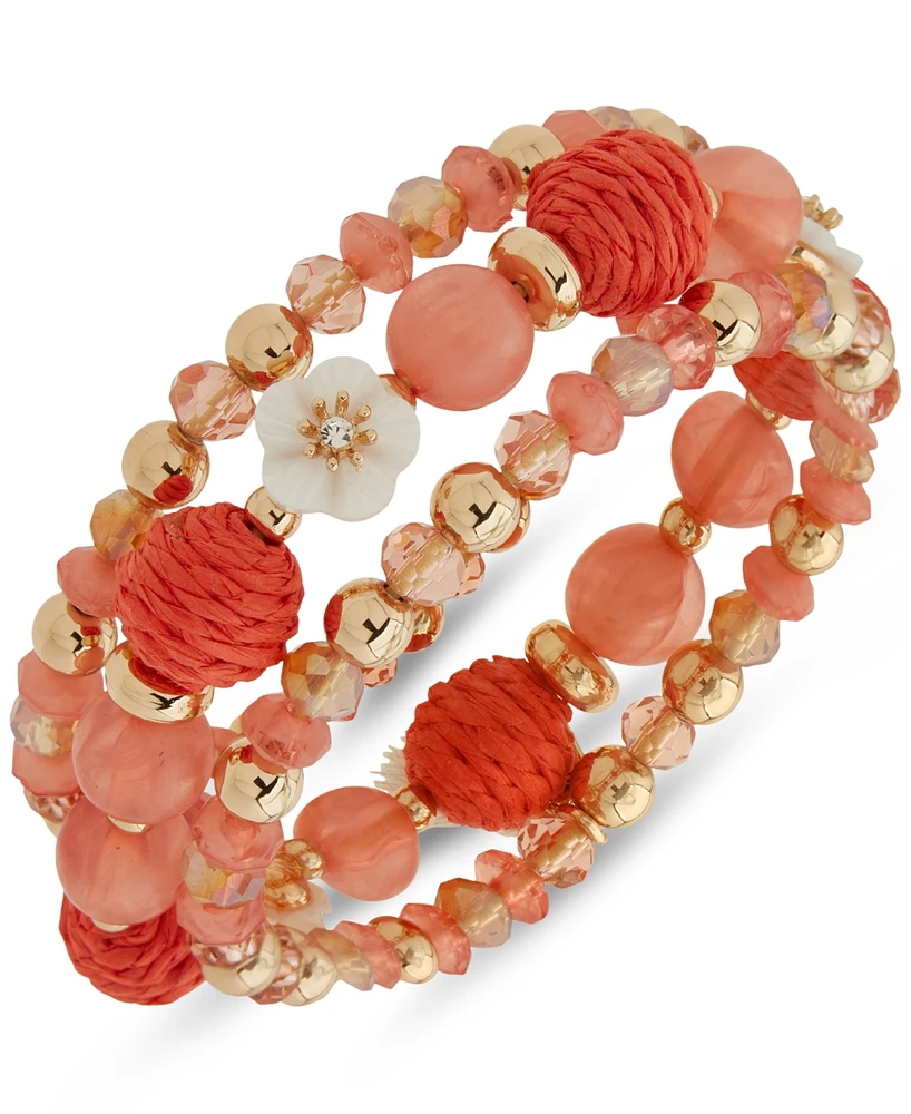 lonna & lilly Gold-Tone 3-Pc. Set Mixed Bead Stretch Bracelets