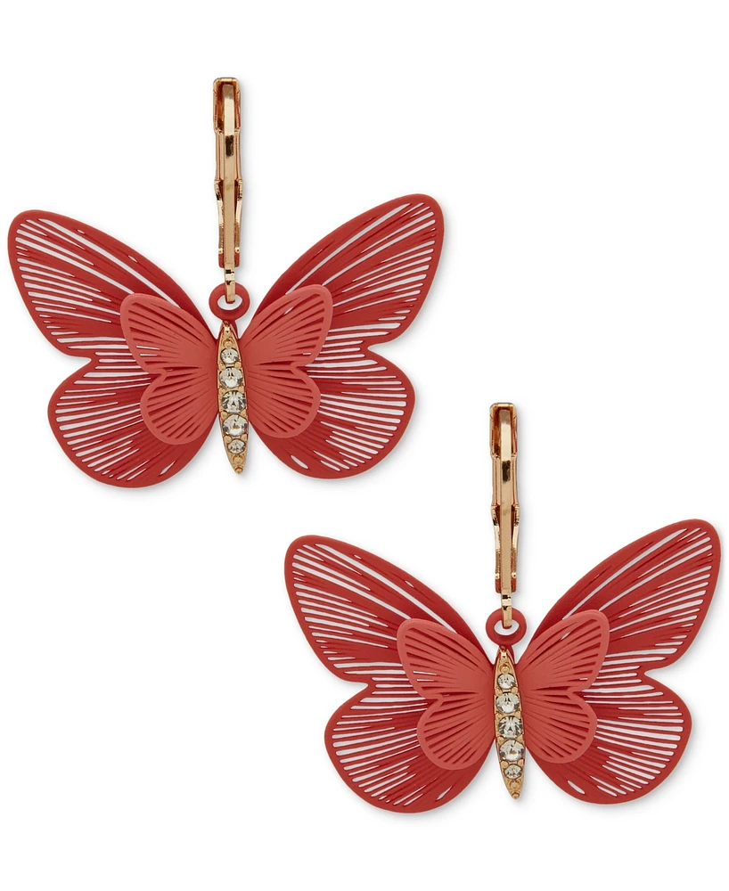 lonna & lilly Gold-Tone Pave Butterfly Drop Earrings