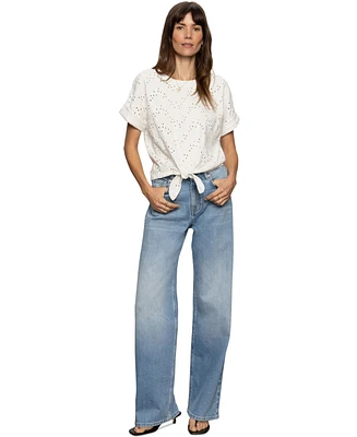 Sanctuary Women's Cotton All Day Eyelet Tie-Front Tee