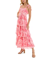 Crystal Doll Juniors' Tie-Shoulder Tiered Chiffon Maxi Dress