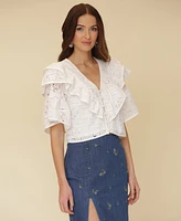 Avec Les Filles Women's Tiered Ruffle Cropped Top