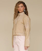 Avec Les Filles Women's Cotton Embroidered Cropped Jacket
