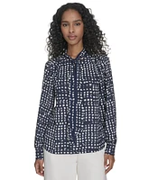 Calvin Klein Women's Printed Tie-Neck Blouse