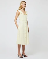 French Connection Women's Birdie Butter Yellow Linen Collared Midi Dress