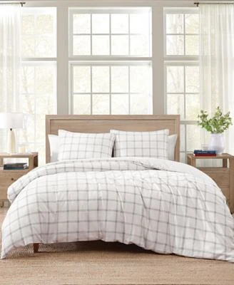 Tommy Hilfiger Modern Windowpane Faux Linen Duvet Cover Set