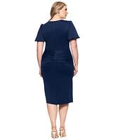 Xscape Plus Short-Sleeve Boat-Neck Draped Sheath Dress