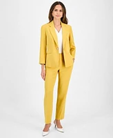 Kasper Womens Toggle Jacket Straight Leg Pants Regular Petite