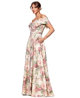 Xscape Women's Floral Jacquard Off-The-Shoulder Ball Gown