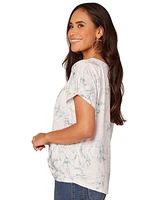Democracy Petite Printed Twist-Front Short-Sleeve Top