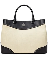 Lauren Ralph Marcy Straw & Leather Satchel