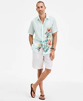 Club Room Men's Tropic Short Sleeved Floral Print Button-Front Linen Shirt, Exclusively at Macy's